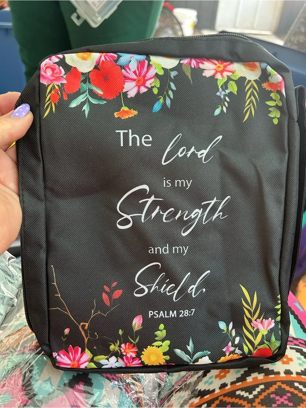 Floral Scripture bible bag - Black with Multicolor Floral Accents